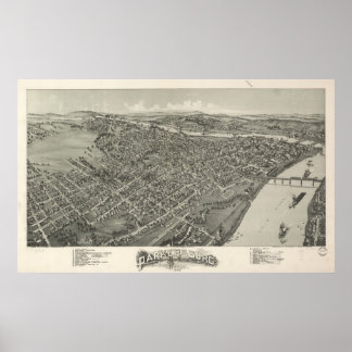 1899 Parkersburg, WV Bird's Eye View Panorama Kart Poster