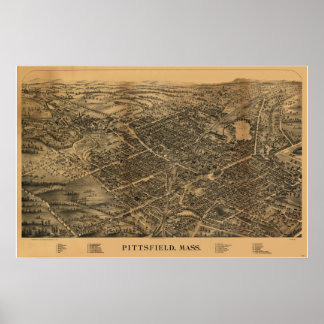 1899 Pittsfield, MA Birds Eye Panoramablick Karte Poster