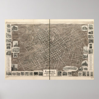 1899 Plainfield, NJ Birds Eye View Panorama Karte Poster