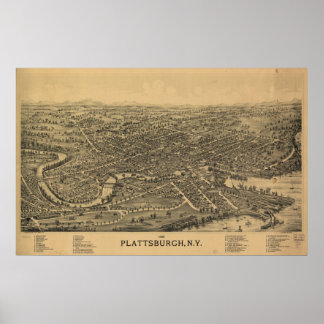 1899 Plattsburgh, New Birds Eye Panoramablick Kart Poster