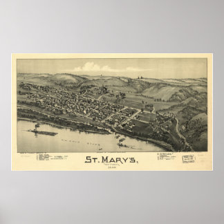 1899 St. Mary's, WV Bird's Eye View Panorama Karte Poster