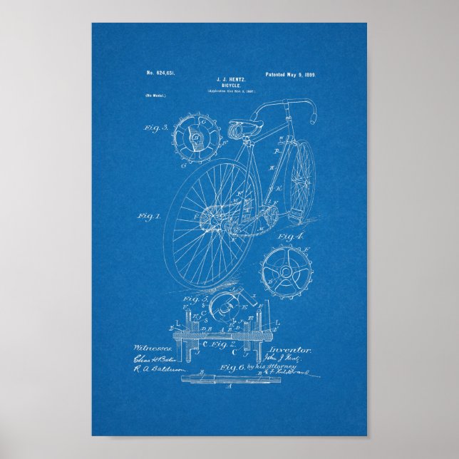 1899 Vintages Fahrradpatent Print Blueprint Art Poster (Vorne)