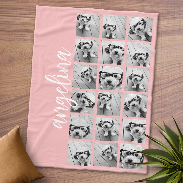 18 Bild Collage Script Text Pastel Peach Fleecedecke (Personalized Fleece Blanket - Add Photos and Text or Customize completely in advanced design area)