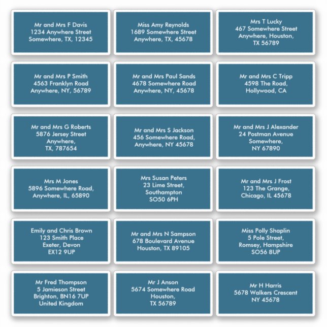 18 Einzeladressen des Empfängers Türkis Aufkleber (Vorderseite)