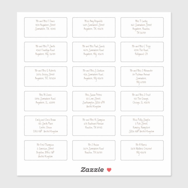 18 Einzeladressen Name Modernes Braun Aufkleber (Blatt)