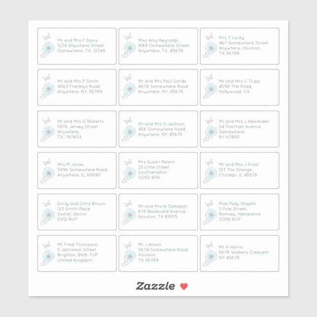 18 Einzelname Anschrift Wedding Guest Floral Aufkleber (Blatt)