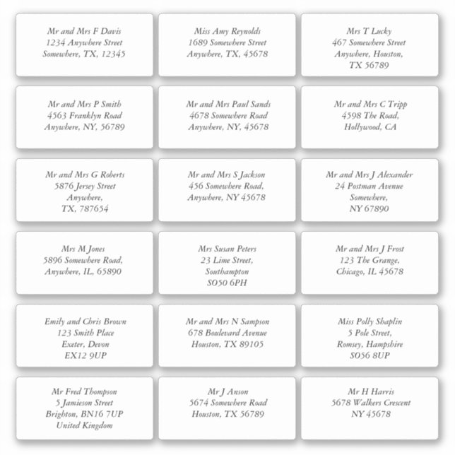 18 Einzelname Anschrift Wedding Guest Italic Aufkleber (Vorderseite)