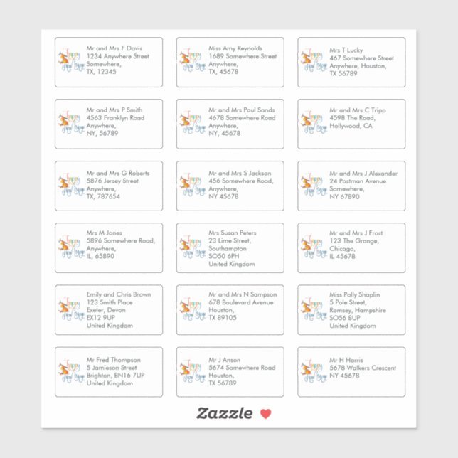 18 Empfänger Name Adresse Rentier Frohes Neues Jah Aufkleber (Blatt)