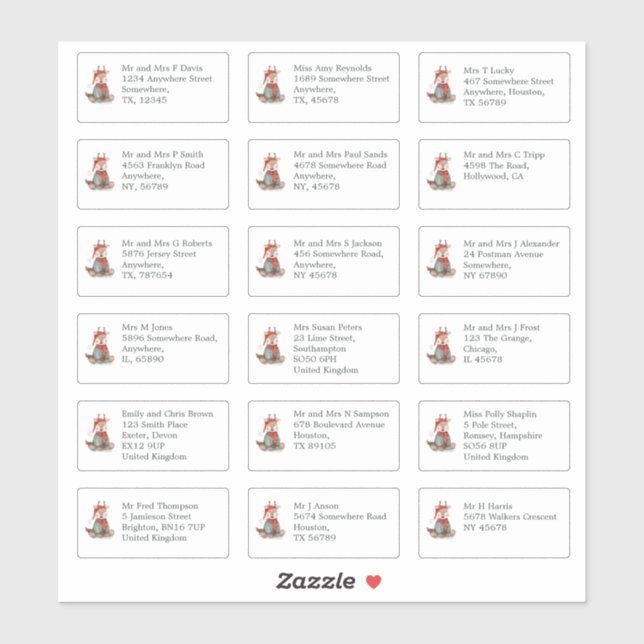 18 Empfängername Anschrift Reindeer Weihnachten Aufkleber (Blatt)