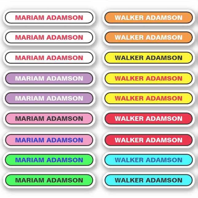 18 Farbige Namensaufkleber für Kinder Aufkleber (Vorderseite)