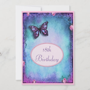 18. Faux Glitter, Schmetterling, Rosen & Spitze Einladung