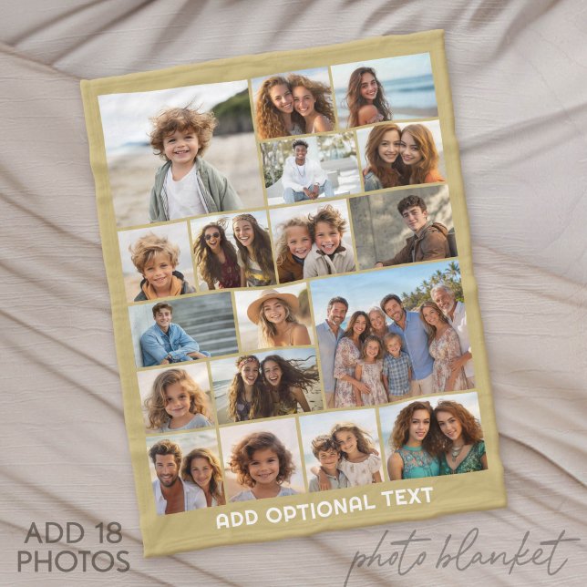 18 Foto-Collage - Benutzerdefinierter Text - Gold  Fleecedecke (Photo Blanket - Fleece)