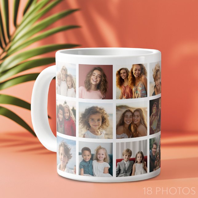 18 Foto Collage Grid - Familie und Freundschaft Ga Jumbo-Tasse (Custom Photo Collage Mug)