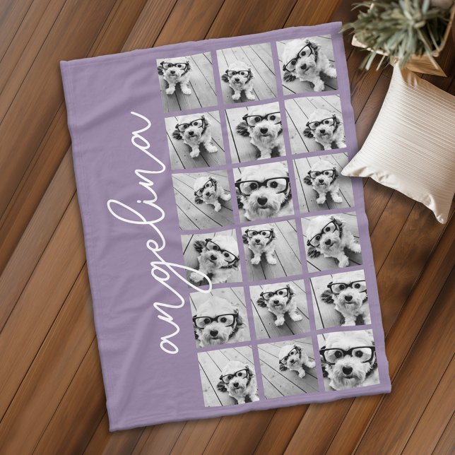 18 Foto-Collage - Hintergrundfarbe kann bearbeitet Fleecedecke (Personalized fleece blanket with photos and text)