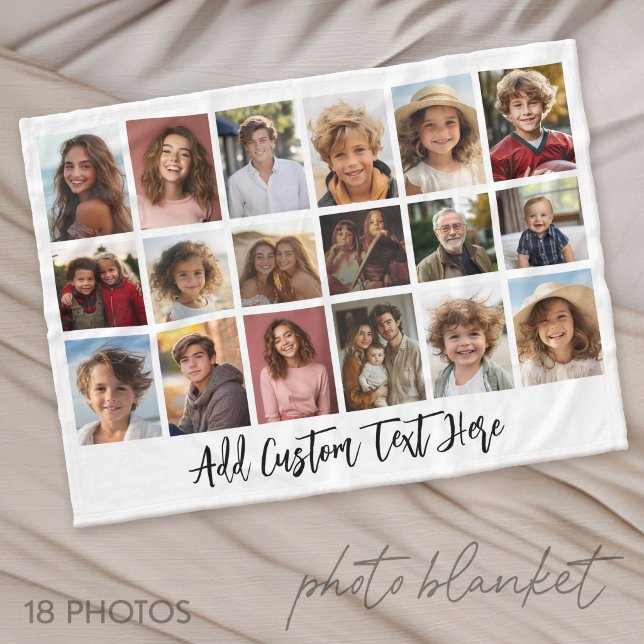 18 Foto-Collage mit schwarzem Text auf Weiß Fleecedecke (Photo Blanket - Customize with your favorite pictures)