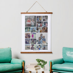 18 Foto-Collage Montage und Text - Kann Weiß bearb Wandteppich Mit Holzrahmen