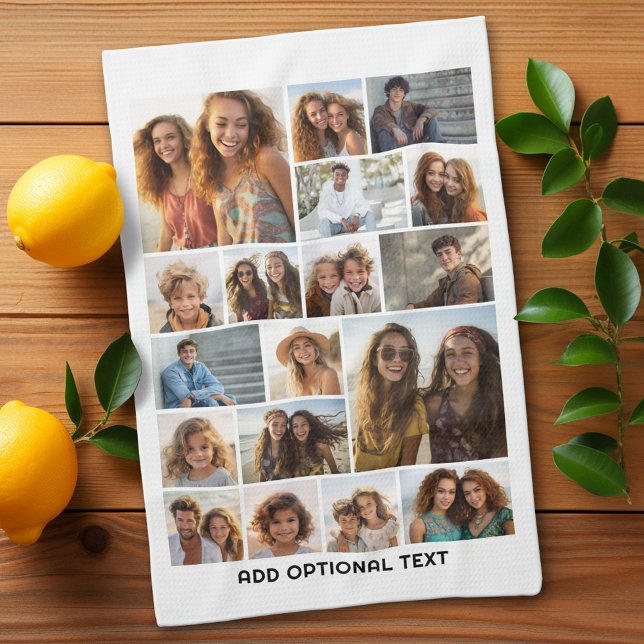 18 FotoCollage - Benutzerdefinierter Text - Schwar Geschirrtuch (Custom Kitchen Towel with Photo Collage)