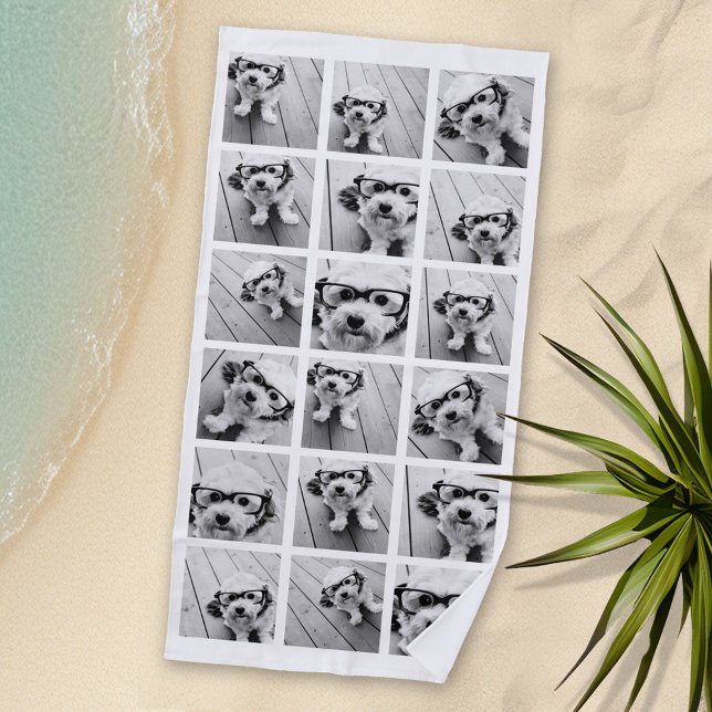 18 FotoCollage - CAN EDIT Hintergrundfarbe Strandtuch (Personalized Beach Towel with Photos and Text)