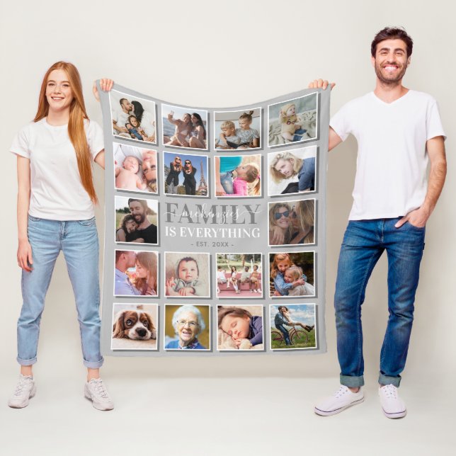 18 Fotocollage Familienname Gray Fleecedecke (Beispiel)