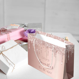 18. Geburtstag 18 Rose Gold Glitzer Tropfen pink Große Geschenktüte