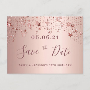 18. Geburtstag 18 Rose Goldsterne Save the Date Postkarte