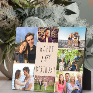 18. Geburtstag 7 Foto-Collage Neutral Beige Braun Fotoplatte