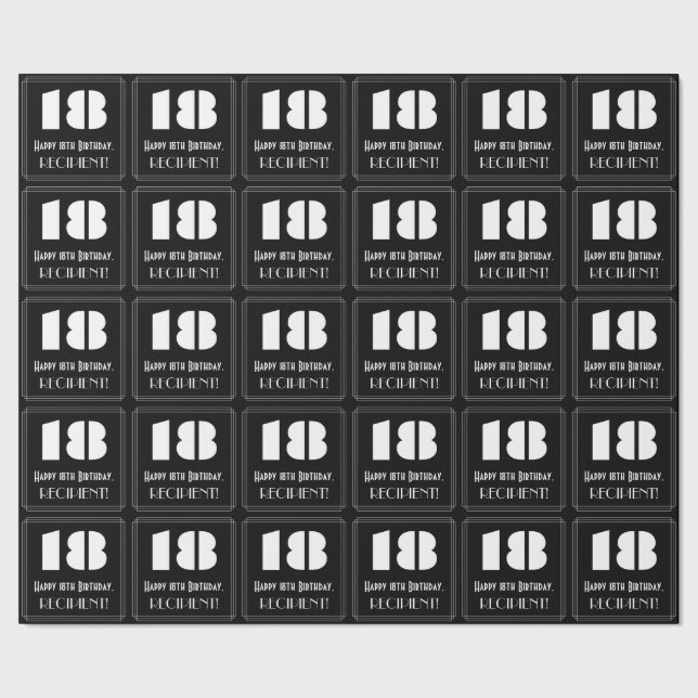 18. Geburtstag: Art Deco  Look "18" & Name Geschenkpapier (Saum)