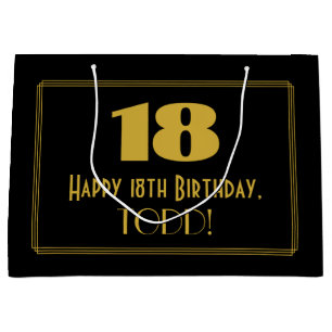 18. Geburtstag — Art Deco Look "18" & Name Große Geschenktüte