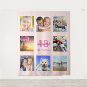 18. Geburtstag benutzerdefinierte Fotocollage rose Wandteppich