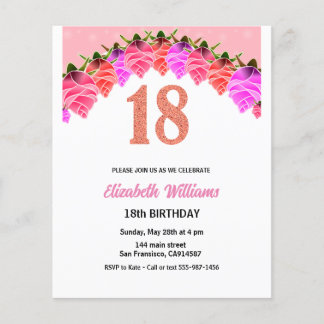 18. Geburtstag Blumenblume Rose Gold Einladung Flyer