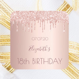 18. Geburtstag blush Rose Gold Glitzer Tropfen Nam Quadratischer Aufkleber