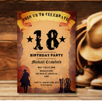 18. Geburtstag Cowboy Alt-Papier Reiten Party Einladung