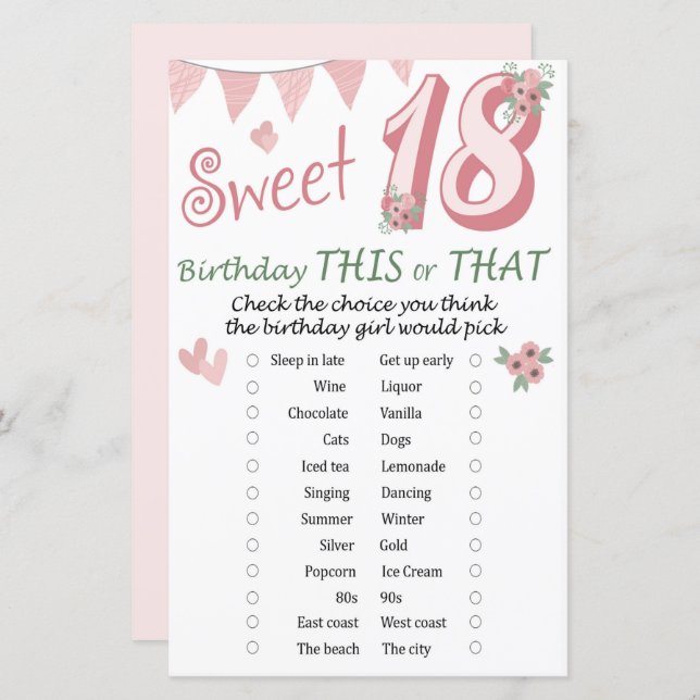 18. Geburtstag Dieses oder jenes Spiel (Vorne/Hinten)