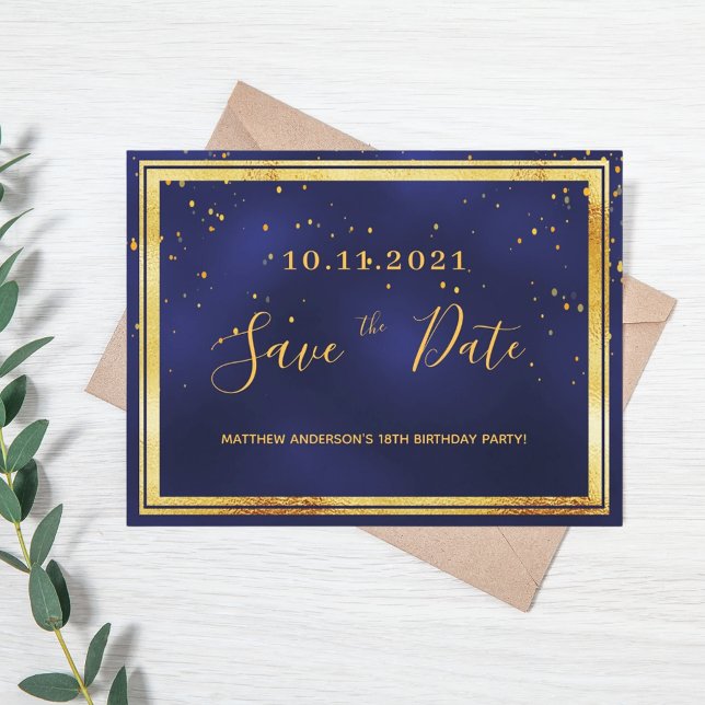 18. Geburtstag dunkelblaues Gold Save the Date Postkarte (Von Creator hochgeladen)
