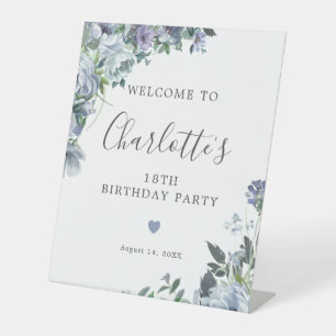 18. Geburtstag Dusty Blue Floral Willkommen Sockelschild