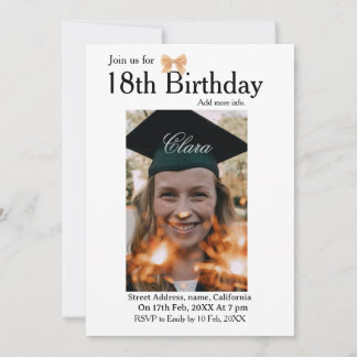 18. Geburtstag einfache minimale Schleife weißer F Einladung