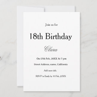 18. Geburtstag einfacher Name minimal schwarz weiß Einladung