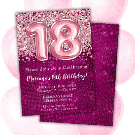 18. Geburtstag Einladung Girl Magenta Pink Glitzer