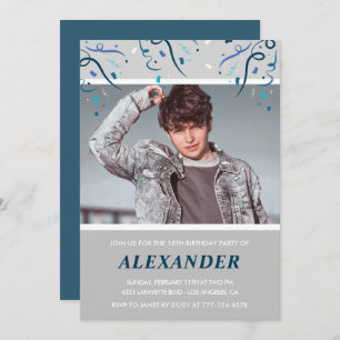 18. Geburtstag Einladung Junge Confetti Foto Blue
