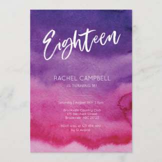 18. Geburtstag Einladung Pink Lila Wasserfarbe