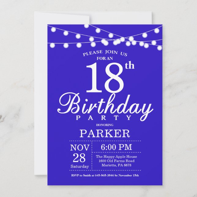 18. Geburtstag Einladung Royal Blue (Vorderseite)