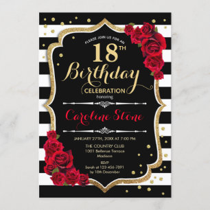18. Geburtstag Einladung Schwarz-weiße Streifen Ro
