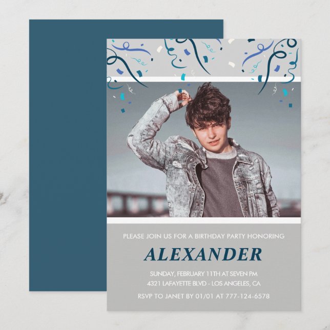 18. Geburtstag Einladungen Männer Confetti Foto Na (Vorne/Hinten)