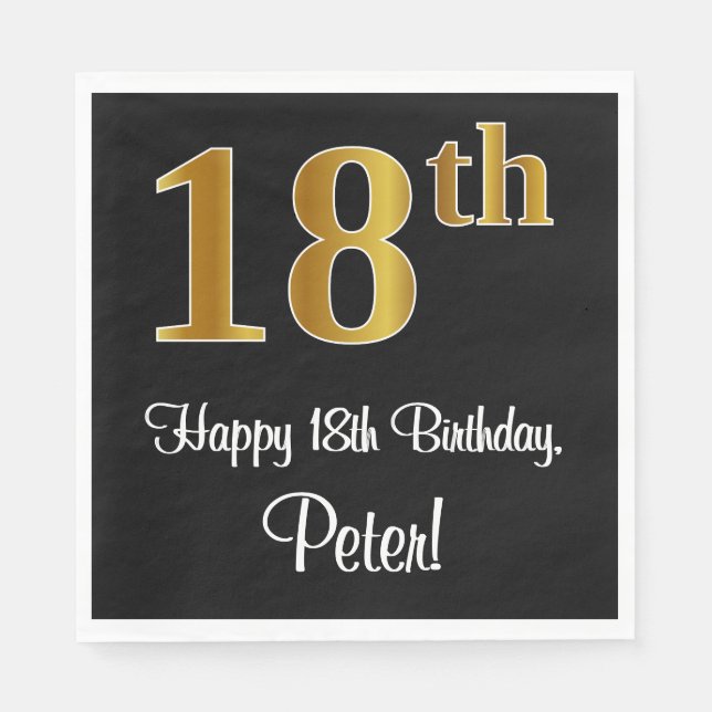 18. Geburtstag ~ Elegante Luxuriöse Imitate Gold L Serviette (Vorderseite)