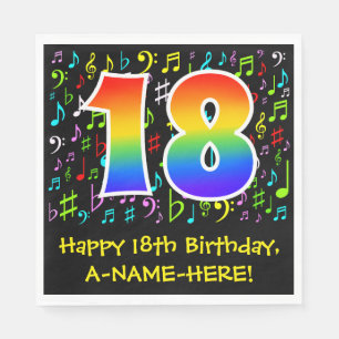 18. Geburtstag - Farbige Musiksymbole, Regenbogen Serviette