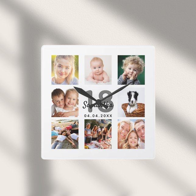 18. Geburtstag Foto Collage Mädchen Meilenstein Quadratische Wanduhr (Von Creator hochgeladen)