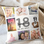 18. Geburtstag Foto Collage Mädchen weiß Kissen<br><div class="desc">Ein einzigartiges Geschenk für den 18. Geburtstag eines Mädchens, das ihr Leben mit einer Collage von 8 eigenen Fotos, Bildern feiert. Personalisieren und fügen Sie ihren Namen, Alter 18 und ein Datum. Ein schick weißer Hintergrund. Graue und schwarze Buchstaben und Zahlen. Der Name ist mit einem modernen handgeschriebenen Stilskript geschrieben....</div>