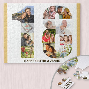 18. Geburtstag Foto-Collage Neutral Nummer 18 Puzzle