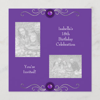 18. Geburtstag Fotos Silver Lila Jewel Einladung