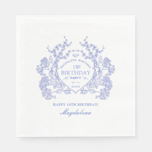 18. Geburtstag Französisch Blue Floral Wappen Cust Serviette